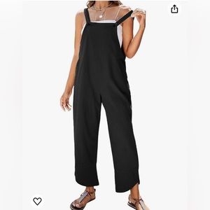 Women Sleeveless Cotton Linen Bib Overalls Baggy Capri Jumpsuits with Pockets